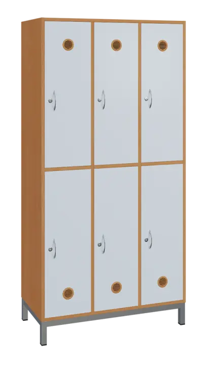 SBS-2233 šatní skříň 6-boxová, 1800x900x400 mm, kovové nohy, korpus buk royal, dvířka bílá